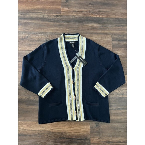 Norton Studio Women’s Sweater Cardigan Button Up Blue Cream Size XL NEW - Picture 1 of 8